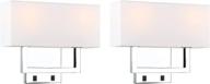 permo set of 2 single wall sconce with twin head and twin on/off switch button living room bedside nightstand light fixture with white textile shades (chrome) логотип