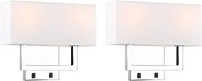 img 4 attached to Permo Set Of 2 Single Wall Sconce With Twin Head And Twin On/Off Switch Button Living Room Bedside Nightstand Light Fixture With White Textile Shades (Chrome)