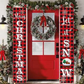 img 4 attached to 🎄 KMUYSL Christmas Decorations - Hanging Xmas Decoration for Home - Merry Christmas Let It Snow - Red and Black Buffalo Banners for Indoor Outdoor Front Door Party Wall Decor