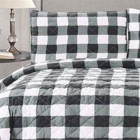 img 1 attached to 🏠 Sweet Home Collection Vintage Pre Wash Buffalo Check King Size Quilt Set: Oversized Reversible Pattern with Pillow Shams - Diamond White