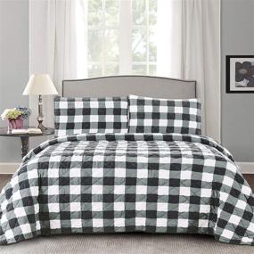 img 2 attached to 🏠 Sweet Home Collection Vintage Pre Wash Buffalo Check King Size Quilt Set: Oversized Reversible Pattern with Pillow Shams - Diamond White