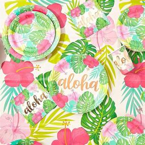 img 3 attached to Aloha Hawaiian Paper Plates for Luau Birthday Party Decorations - Pack of 48 (9 Inches)