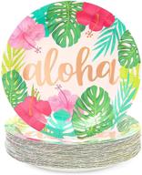 aloha hawaiian paper plates for luau birthday party decorations - pack of 48 (9 inches) logo