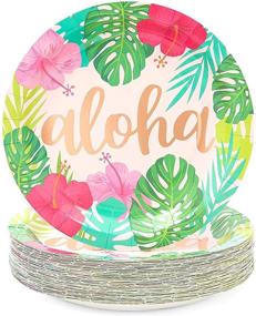 img 4 attached to Aloha Hawaiian Paper Plates for Luau Birthday Party Decorations - Pack of 48 (9 Inches)