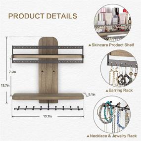 img 1 attached to 🪴 SOLIMINTR Rustic Wood Wall Mounted Jewelry and Skincare Product Organizer with Rod – Hanging Storage Shelves Rack and Double-layer Holder Display for Necklaces, Earrings, Bracelets, Rings – Weathered Grey