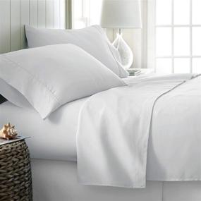 img 3 attached to RV Short Queen Size 600 Thread Count 100% Long Staple Soft Cotton Sheets 🛏️ Set - Smooth & Soft Sateen Weave - Luxury Hotel Collection Bedding in White Solid