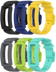 img 4 attached to 🌈 EEweca 6-Pack Bands for Fitbit Ace 2: Vibrant Replacement Straps for Kids - Black, Night Sky, Neon Yellow, Gray, Green, Teal