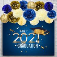 happyfield blue class of 2021 graduation party decorations & backdrop - celebrate with tissue pom poms, paper lanterns, and honeycomb balls! logo