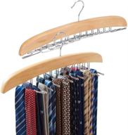 👔 organize your closet with ezoware wooden tie belt hangers - 2 pack, adjustable 24 clip racks for men's accessories - beige логотип