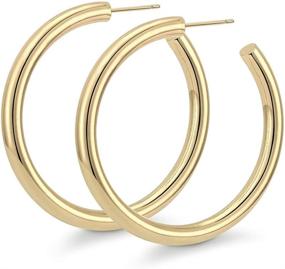 img 4 attached to 🥼 Howoo High-Shine Thick Hoop Earrings with Half Open Post - Chunky Hoop for Women & Girls