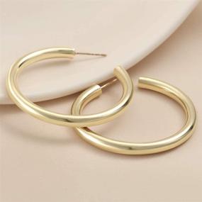 img 1 attached to 🥼 Howoo High-Shine Thick Hoop Earrings with Half Open Post - Chunky Hoop for Women & Girls