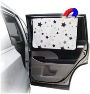 ggomaart car side window sun shade: universal reversible magnetic curtain for baby and kids - protect from sunlight, heat, and damage - black stars design logo