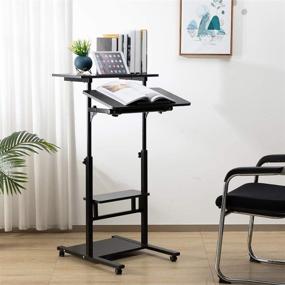 img 3 attached to 🖥️ DOEWORKS Mobile Stand Up Desk: Rolling Height Adjustable Computer Work Station for Standing or Sitting, Portable Laptop Stand with Wheels - Black