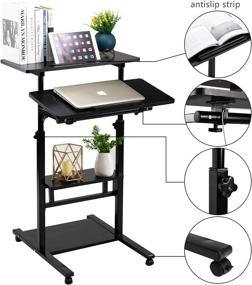 img 2 attached to 🖥️ DOEWORKS Mobile Stand Up Desk: Rolling Height Adjustable Computer Work Station for Standing or Sitting, Portable Laptop Stand with Wheels - Black