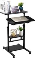 🖥️ doeworks mobile stand up desk: rolling height adjustable computer work station for standing or sitting, portable laptop stand with wheels - black logo