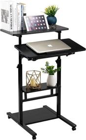 img 4 attached to 🖥️ DOEWORKS Mobile Stand Up Desk: Rolling Height Adjustable Computer Work Station for Standing or Sitting, Portable Laptop Stand with Wheels - Black