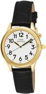 ⌚ timeoptics women's talking gold-tone day date alarm leather strap watch: stylish and functional timepiece - gwc101gbk logo