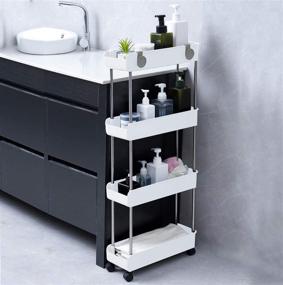 img 3 attached to White 4-Tier Slim Mobile Shelving Unit with Wheels – Slide Out Rolling Bathroom Storage Organizer, Utility Cart Shelf Rack for Kitchen Bathroom Laundry Room in Narrow Spaces