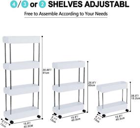 img 2 attached to White 4-Tier Slim Mobile Shelving Unit with Wheels – Slide Out Rolling Bathroom Storage Organizer, Utility Cart Shelf Rack for Kitchen Bathroom Laundry Room in Narrow Spaces