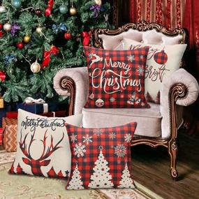 img 1 attached to 🎄 Harraca Christmas Pillow Covers: Festive Buffalo Check Plaid Decorations for Winter Holiday Xmas Decor - Set of 4