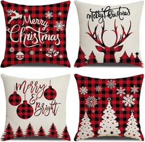 img 4 attached to 🎄 Harraca Christmas Pillow Covers: Festive Buffalo Check Plaid Decorations for Winter Holiday Xmas Decor - Set of 4