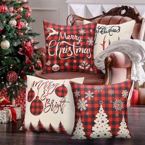 img 3 attached to 🎄 Harraca Christmas Pillow Covers: Festive Buffalo Check Plaid Decorations for Winter Holiday Xmas Decor - Set of 4