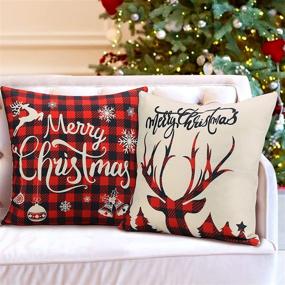 img 2 attached to 🎄 Harraca Christmas Pillow Covers: Festive Buffalo Check Plaid Decorations for Winter Holiday Xmas Decor - Set of 4