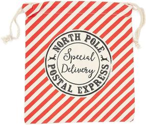 img 3 attached to Christmas Candy Cane Drawstring Bags for Holiday 🎅 Party Favors (4 Pack) - Festive Canvas Gift Bags