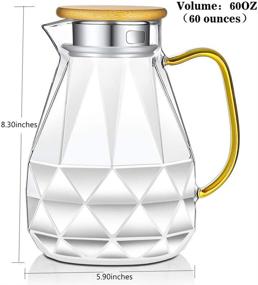 img 3 attached to 🥛 Enhanced SJZQ Diamond Glass Pitcher with Lid: 60OZ Glass Kettle with Bamboo Lid - Optimal for Iced Juice, Tea, Coffee, and Milk Jug - Refrigerator and Microwave Safe