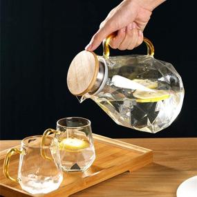 img 1 attached to 🥛 Enhanced SJZQ Diamond Glass Pitcher with Lid: 60OZ Glass Kettle with Bamboo Lid - Optimal for Iced Juice, Tea, Coffee, and Milk Jug - Refrigerator and Microwave Safe