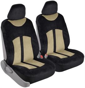 img 4 attached to 🚗 Front Seat Car Seat Covers, Black & Tan Beige - Universal Fit for Cars, Trucks, Vans, and SUVs: Velvet Smooth Velour