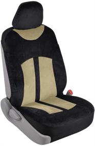 img 2 attached to 🚗 Front Seat Car Seat Covers, Black & Tan Beige - Universal Fit for Cars, Trucks, Vans, and SUVs: Velvet Smooth Velour