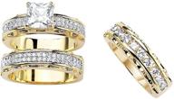 💍 palm beach jewelry yellow gold-plated or silvertone princess cut and round cubic zirconia 3 piece bridal ring set: sparkling elegance for your special day logo