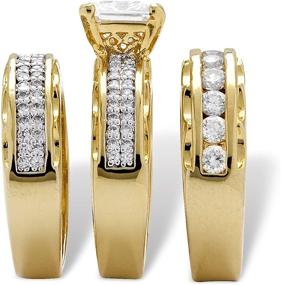 img 3 attached to 💍 Palm Beach Jewelry Yellow Gold-Plated or Silvertone Princess Cut and Round Cubic Zirconia 3 Piece Bridal Ring Set: Sparkling Elegance for Your Special Day