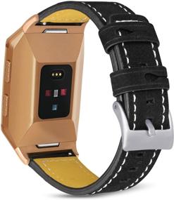 img 4 attached to SKYLET Compatible with Fitbit Ionic Bands: Classic 🔸 Leather Replacement Wristband for Men and Women - Black