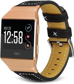 img 2 attached to SKYLET Compatible with Fitbit Ionic Bands: Classic 🔸 Leather Replacement Wristband for Men and Women - Black