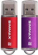 📀 simmax flash drive 2 pack 32gb usb 2.0 memory stick thumb drive with led indicator - red purple logo
