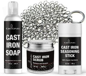 img 2 attached to 🍳 Culina Cast Iron Seasoning Stick & Soap & Restoring Scrub & Stainless Scrubber, Natural Ingredients, Ideal Cleaning Solution for Non-stick Cooking & Restoring Cast Iron Cookware, Skillets, Pans