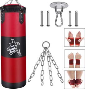 img 4 attached to 🥊 Yueetc UNFILLED Punching Bag Set: Ultimate Kick Boxing Gear with Ceiling Hook, Hand Wraps, and Steel Chain - Perfect for Muay Thai, MMA, Taekwondo Home Gym Training for Adults (Men & Women)