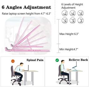 img 3 attached to 🎀 Adjustable Ergonomic Laptop Riser Stand - Houkois Portable Notebook Holder for Desk, Mac, Dell, HP, Acer, Lenovo (10-15.6 inch) in Pink