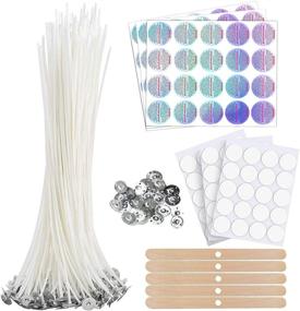 img 4 attached to 🕯️ Premium Bulk Cotton Candle Wick Kit: 8" Pre-Waxed with 80 Pcs + Candle Wick Stickers, Centering Device, Warning Labels, and Metal Tabs for Candle Making - Set of 60 Pcs