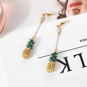 img 2 attached to 🍍 Pineapple Long Earrings for Women and Girls by SAKAIPA - Hypoallergenic Pineapple Earrings