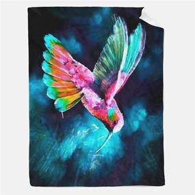 img 3 attached to 🌸 321DESIGN Hummingbird Lily Flowers Birds and Color Splashes in Watercolor Painting Style Microfiber Flannel Blankets for Couch, Bed, Sofa - Ultra Luxurious, Warm, Cozy & Ideal for All Seasons!