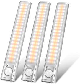 img 4 attached to 💡 Enhance Your Space with 80 LED Under Cabinet Lighting: Motion Sensor, Dimmable, Rechargeable Closet Lights – Perfect for Kitchen, Wardrobe, Garage, Stairs, Bedroom (3 Packs)