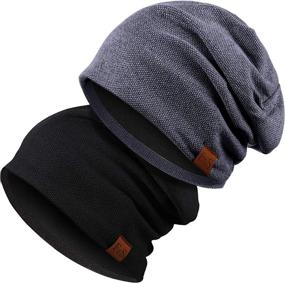 img 4 attached to Syhood Slouchy Knit Beanie Hat: Winter Warmth with Style for Men and Women – Set of 2