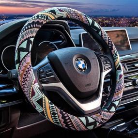 img 2 attached to 🚗 Valleycomfy Maya Universal 15 inch Steering Wheel Covers: Stylish Cloth Covers for Women's Cars