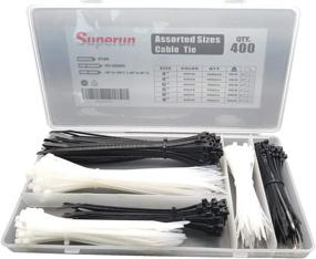 img 4 attached to 🔗 Superun Zip Tie Kit - 400 Piece Assorted Sizes 4 Inch, 6 Inch, 8 Inch Black & White Wire Ties