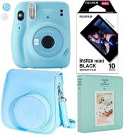 📸 fujifilm instax mini 11 polaroid sky blue instant camera bundle with original fuji case, photo album, fujifilm character films – deluxe set in black logo