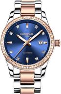 🌹 stunning women's diamond automatic mechanical rose gold stainless steel sapphire waterproof blue watch: an elegant timepiece for ladies logo