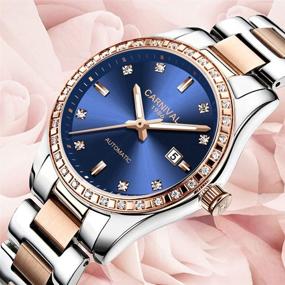 img 3 attached to 🌹 Stunning Women's Diamond Automatic Mechanical Rose Gold Stainless Steel Sapphire Waterproof Blue Watch: An Elegant Timepiece for Ladies